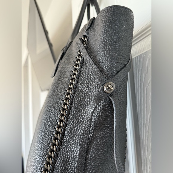 Coach Tatum Tall Tote in black pebble leather with Whiplash chain detail - Picture 8 of 16
